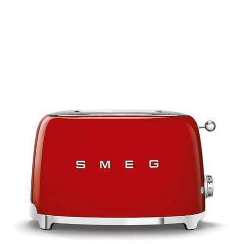 Smeg TSF01RDEU Toaster, Stainless Steel, 2 Slices, Cool Touch Exterior, Red